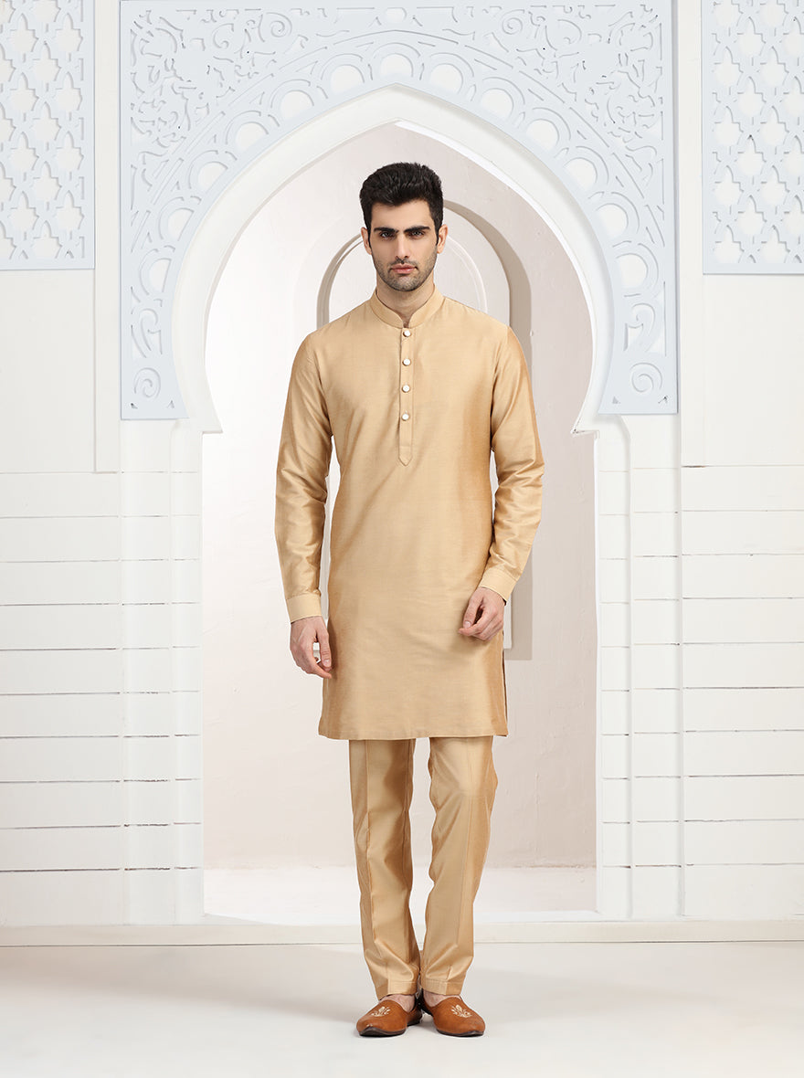 Golden Solid Kurta Pajama | TULA
