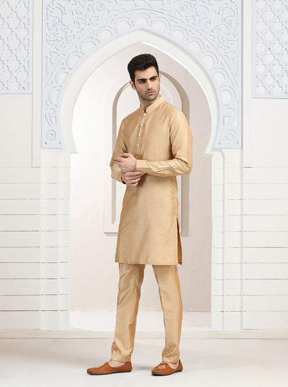 Golden Solid Kurta Pajama | TULA