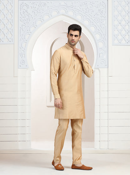Golden Solid Kurta Pajama | TULA