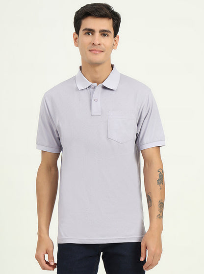 Heather Grey Printed Regular Fit Polo T-Shirt | Greenfibre