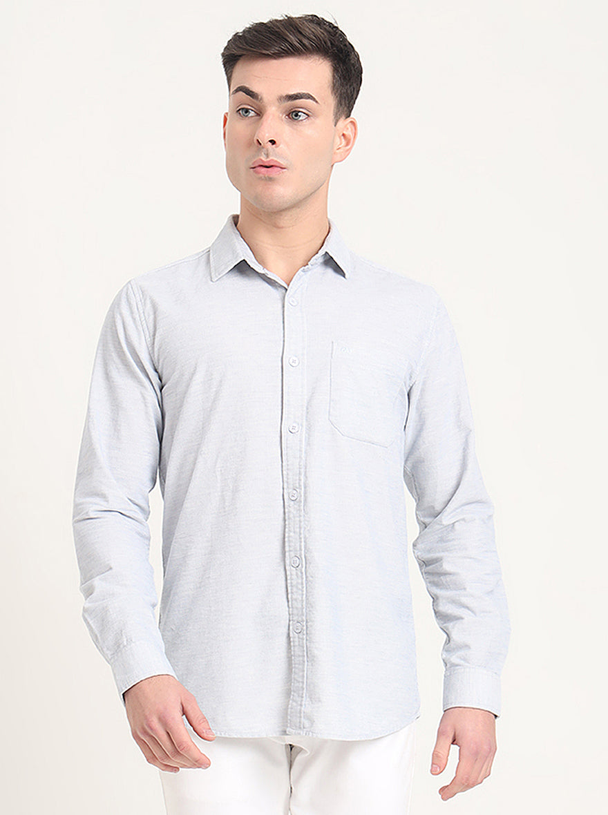 Sky Blue Solid Slim Fit Casual Shirt | JadeBlue