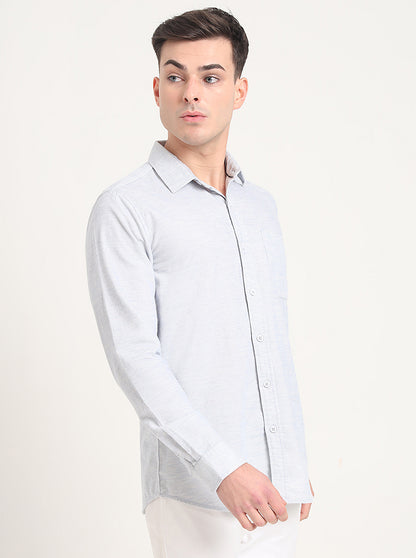 Sky Blue Solid Slim Fit Casual Shirt | JadeBlue