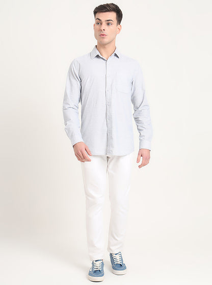 Sky Blue Solid Slim Fit Casual Shirt | JadeBlue