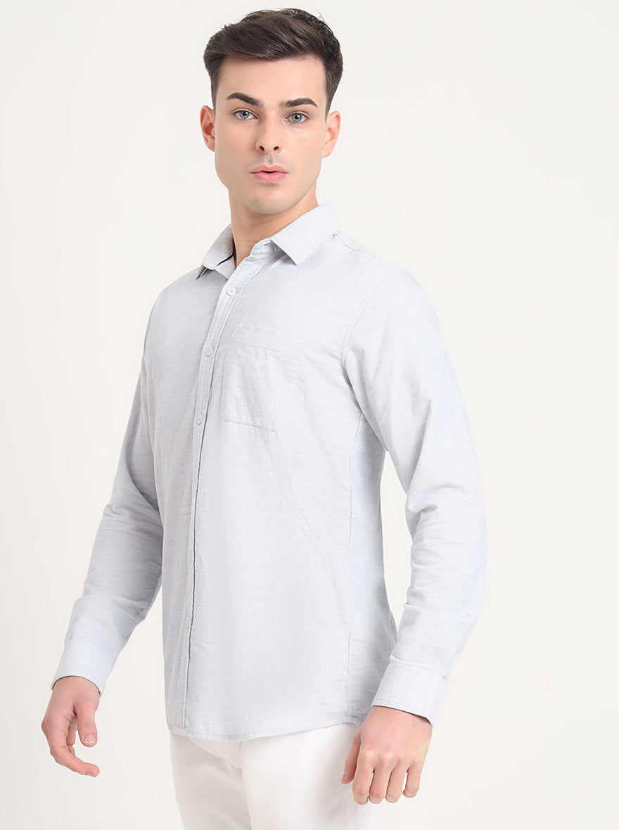 Sky Blue Solid Slim Fit Casual Shirt | JadeBlue