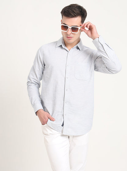 Sky Blue Solid Slim Fit Casual Shirt | JadeBlue