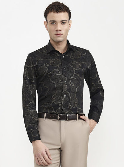 Black Printed Slim Fit Formal Shirt | JadeBlue Super Luxe