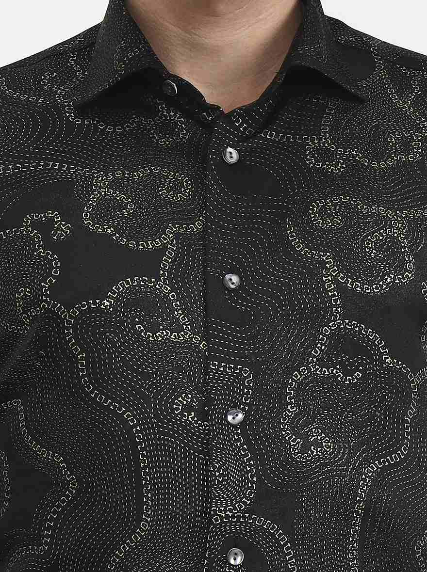 Black Printed Slim Fit Formal Shirt | JadeBlue Super Luxe