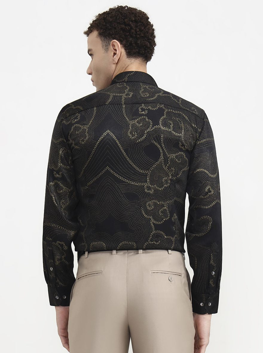 Black Printed Slim Fit Formal Shirt | JadeBlue Super Luxe