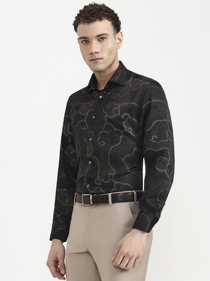 Black Printed Slim Fit Formal Shirt | JadeBlue Super Luxe