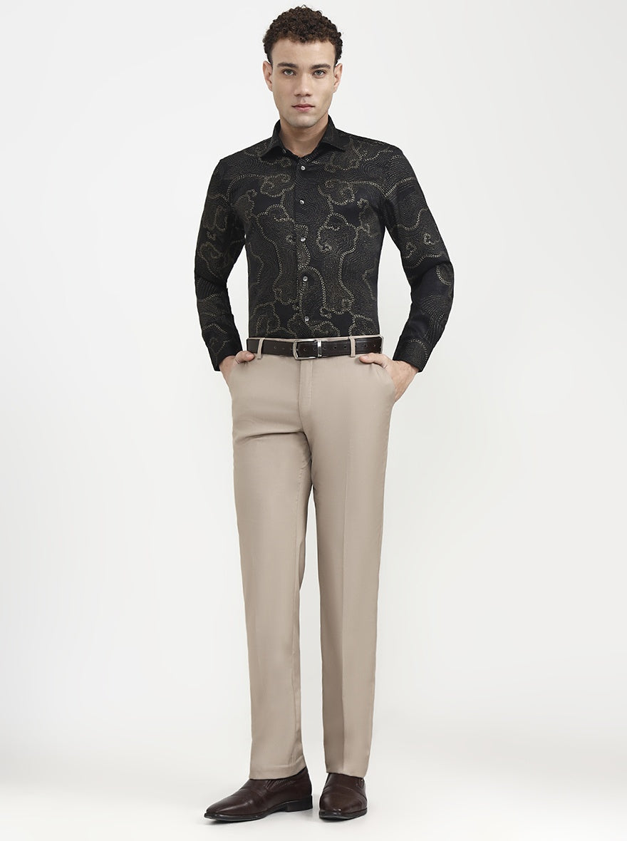 Black Printed Slim Fit Formal Shirt | JadeBlue Super Luxe
