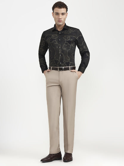 Black Printed Slim Fit Formal Shirt | JadeBlue Super Luxe