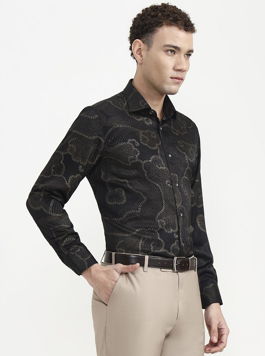 Black Printed Slim Fit Formal Shirt | JadeBlue Super Luxe