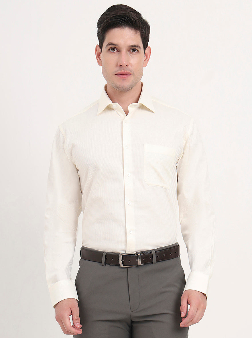 Cream Solid Regular Fit Formal Shirt | JadeBlue
