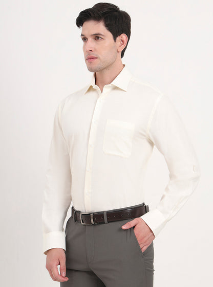 Cream Solid Regular Fit Formal Shirt | JadeBlue
