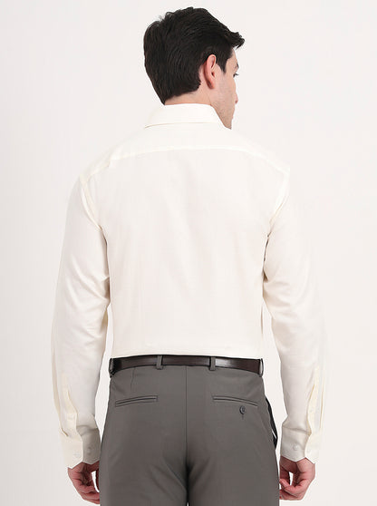 Cream Solid Regular Fit Formal Shirt | JadeBlue