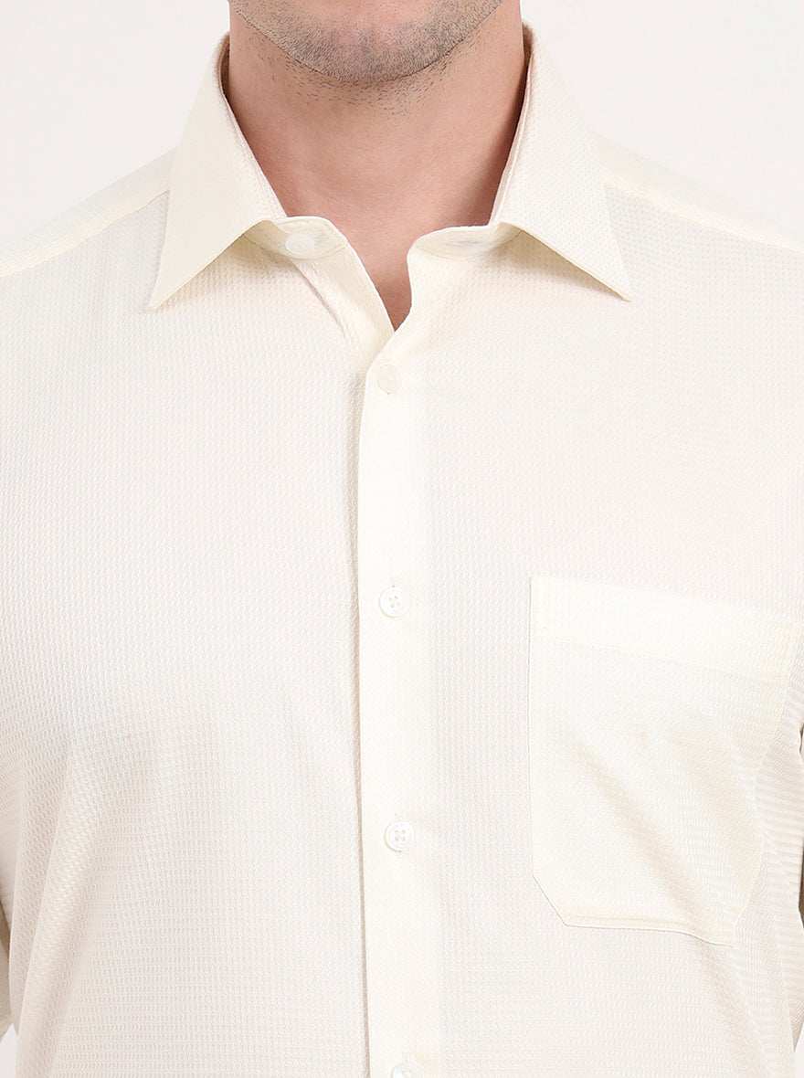 Cream Solid Regular Fit Formal Shirt | JadeBlue
