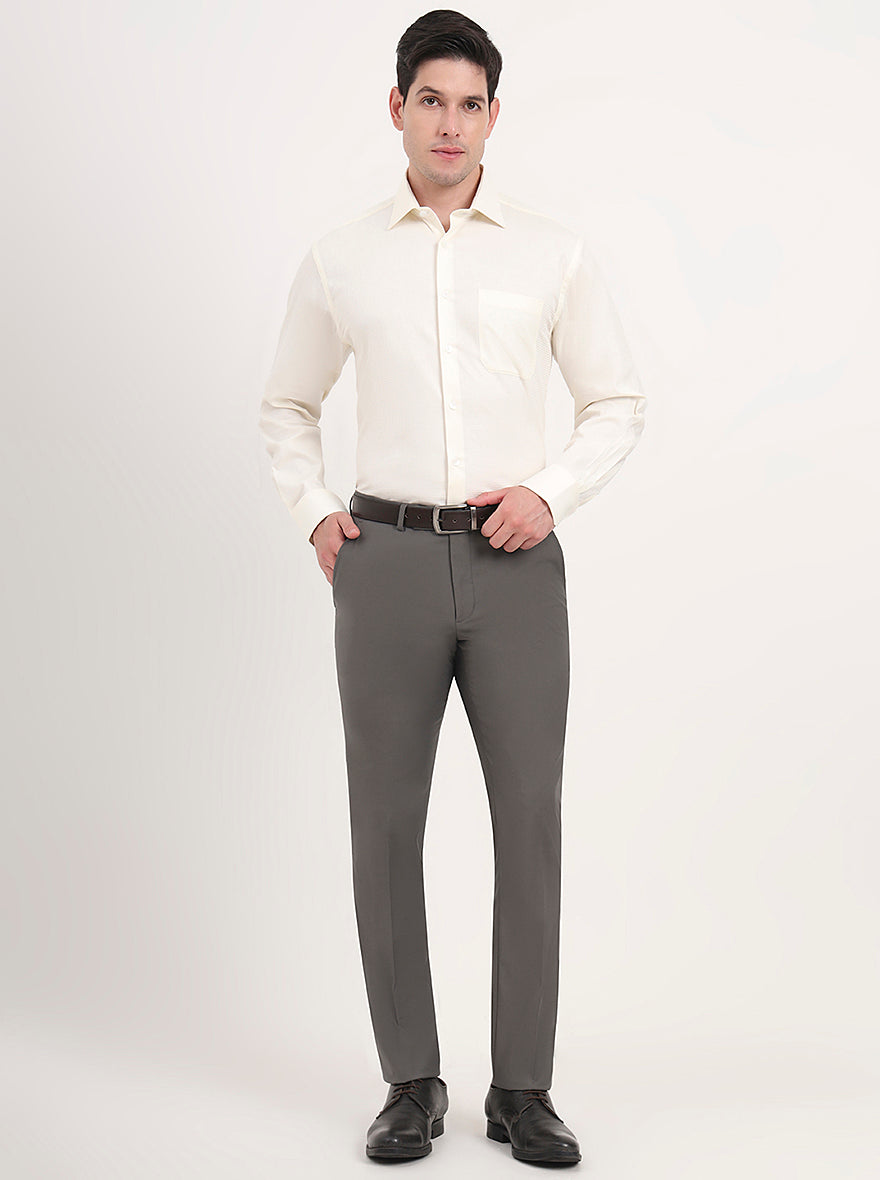 Cream Solid Regular Fit Formal Shirt | JadeBlue