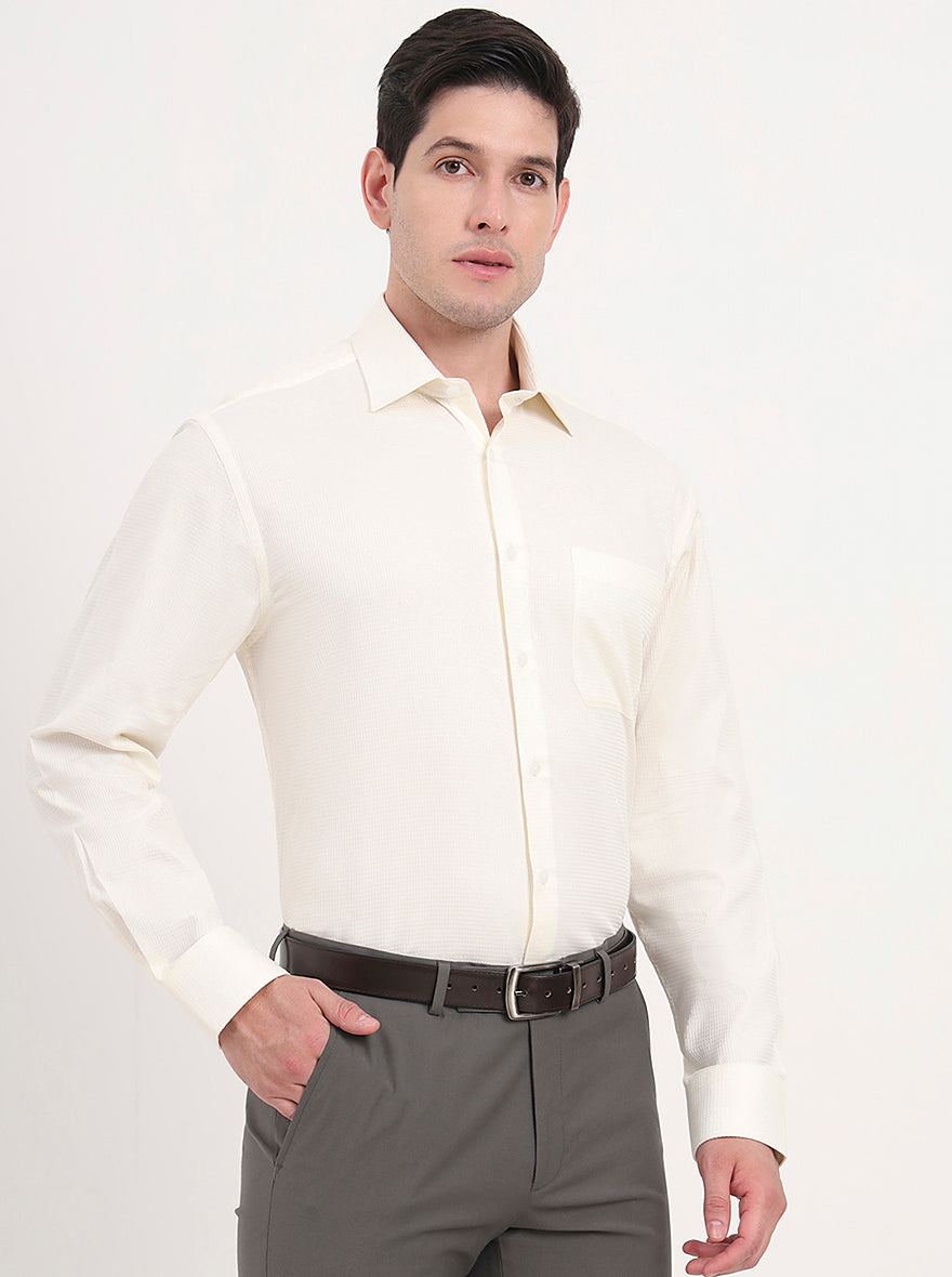 Cream Solid Regular Fit Formal Shirt | JadeBlue