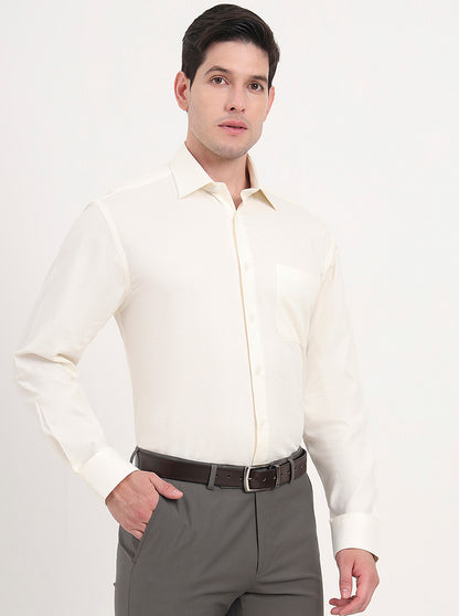 Cream Solid Regular Fit Formal Shirt | JadeBlue