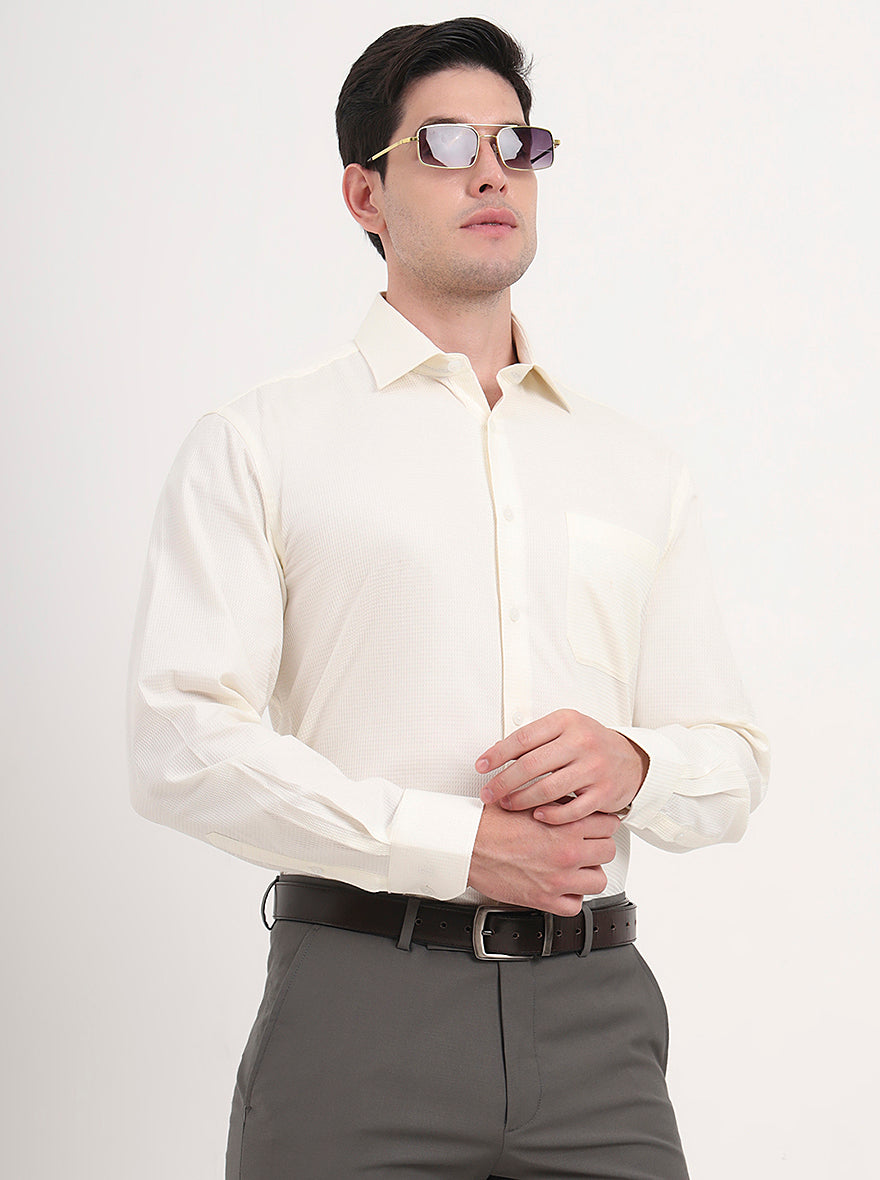 Cream Solid Regular Fit Formal Shirt | JadeBlue