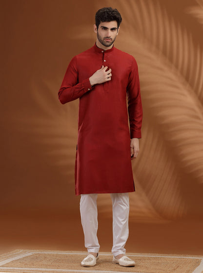 Red Solid Modi Kurta | JadeBlue
