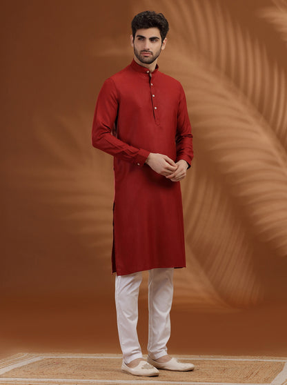 Red Solid Modi Kurta | JadeBlue