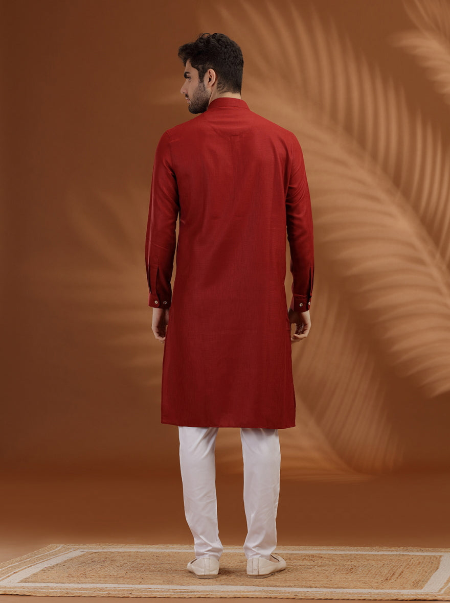 Red Solid Modi Kurta | JadeBlue