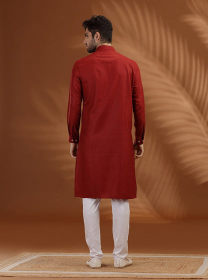 Red Solid Modi Kurta | JadeBlue