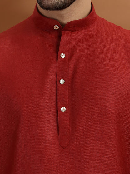 Red Solid Modi Kurta | JadeBlue