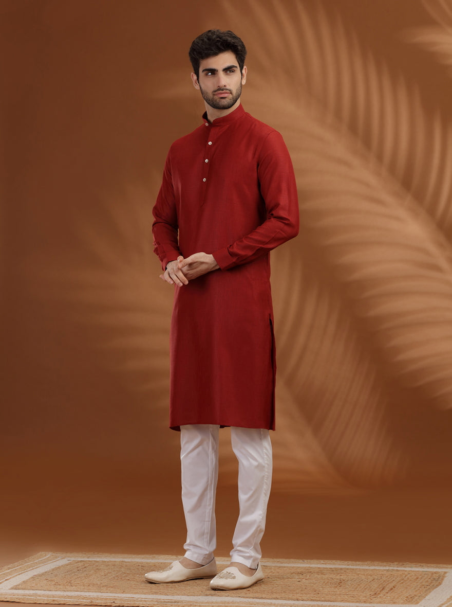 Red Solid Modi Kurta | JadeBlue