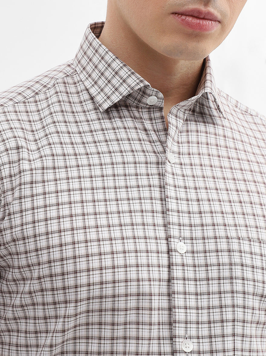 White & Fawn Checked Slim Fit Formal Shirt | Metal