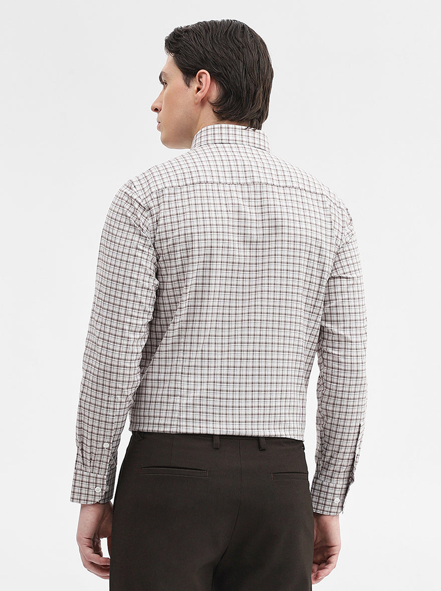 White & Fawn Checked Slim Fit Formal Shirt | Metal