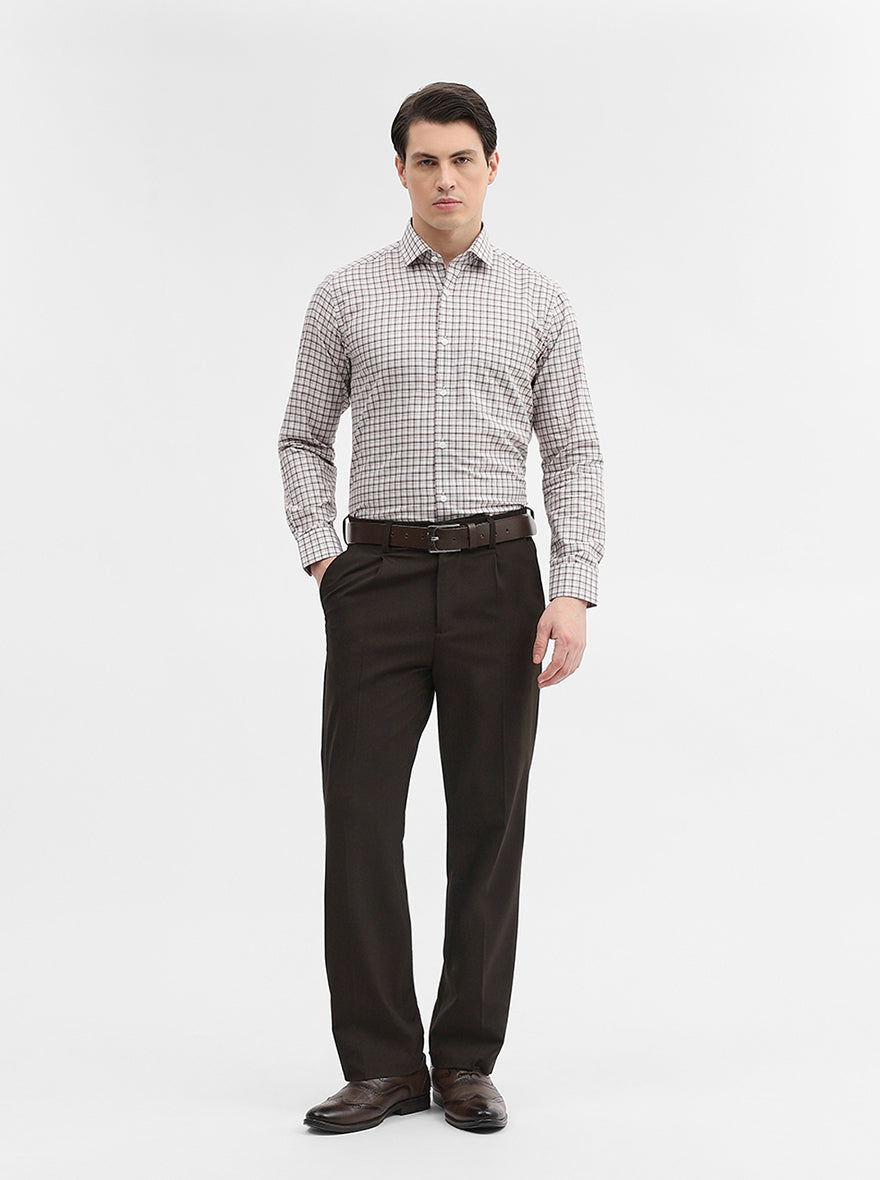 White & Fawn Checked Slim Fit Formal Shirt | Metal