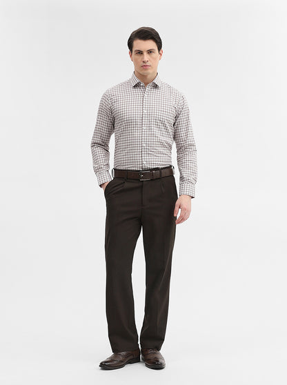 White & Fawn Checked Slim Fit Formal Shirt | Metal