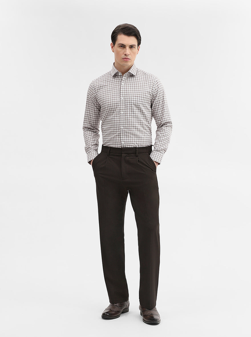 White & Fawn Checked Slim Fit Formal Shirt | Metal
