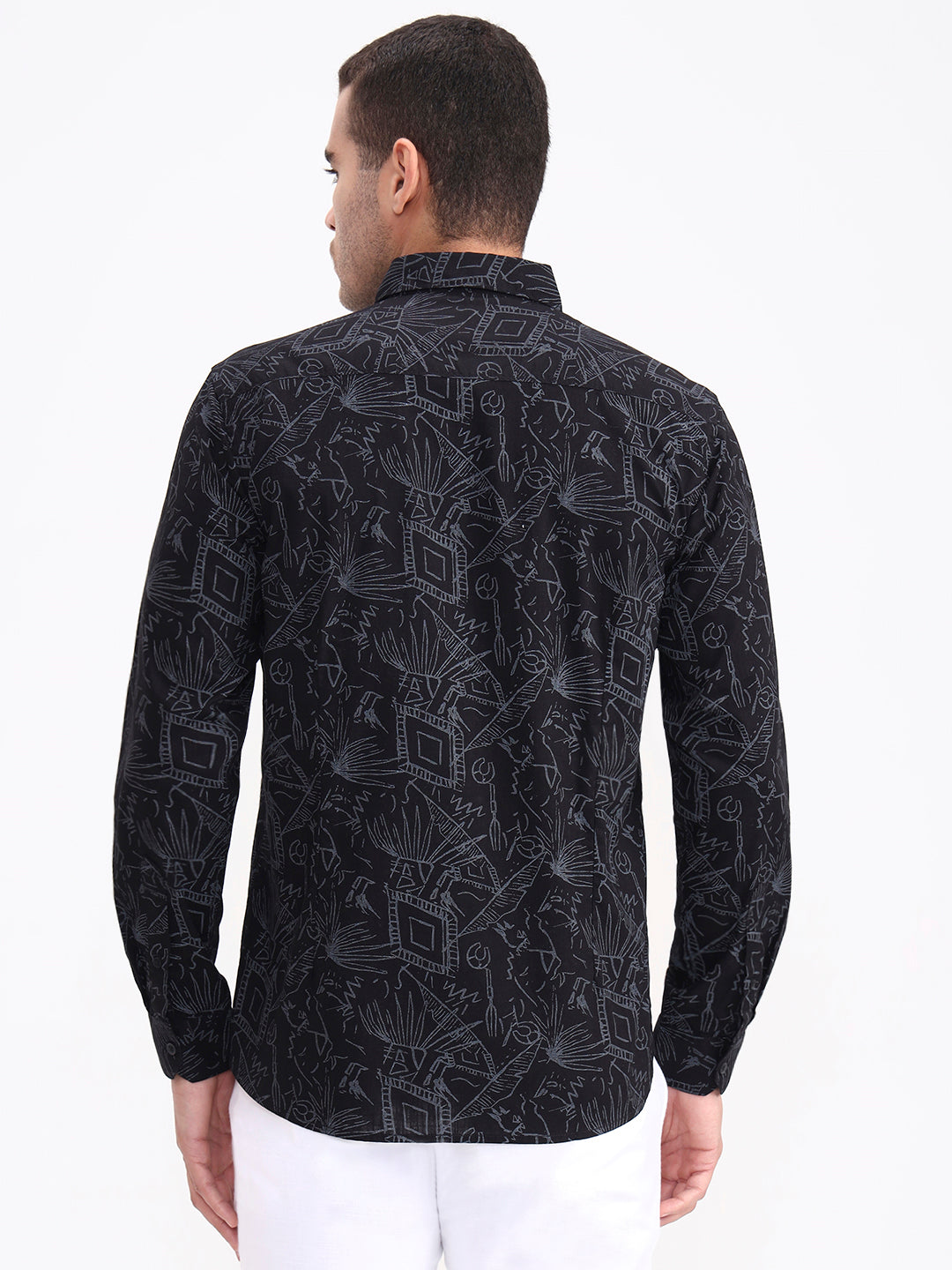 Black Printed Slim Fit Casual Shirt | JadeBlue