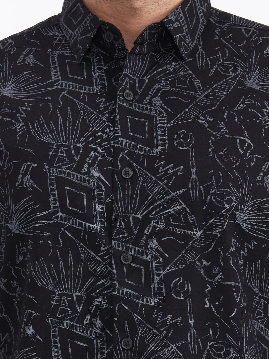 Black Printed Slim Fit Casual Shirt | JadeBlue