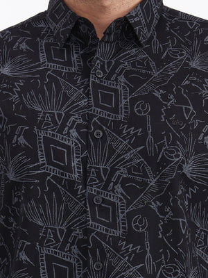 Black Printed Slim Fit Casual Shirt | JadeBlue