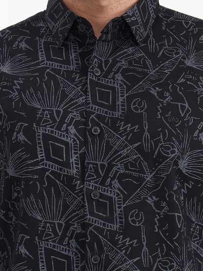 Black Printed Slim Fit Casual Shirt | JadeBlue
