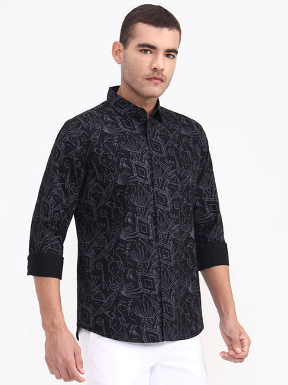 Black Printed Slim Fit Casual Shirt | JadeBlue