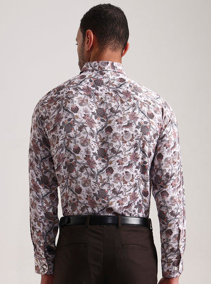 Cream Printed Slim Fit Formal Shirt | JadeBlue Super Luxe