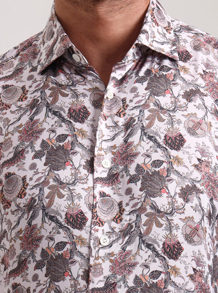 Cream Printed Slim Fit Formal Shirt | JadeBlue Super Luxe