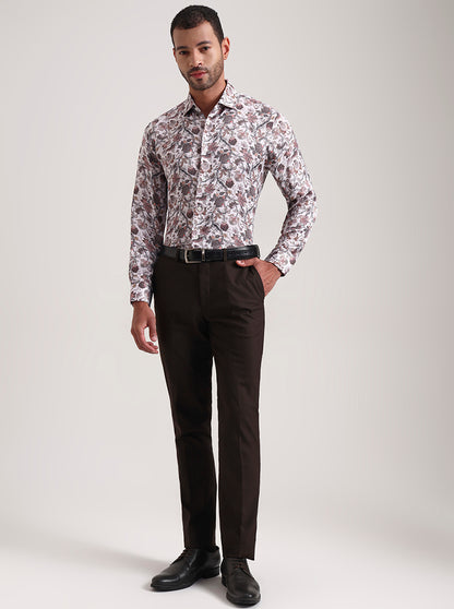 Cream Printed Slim Fit Formal Shirt | JadeBlue Super Luxe