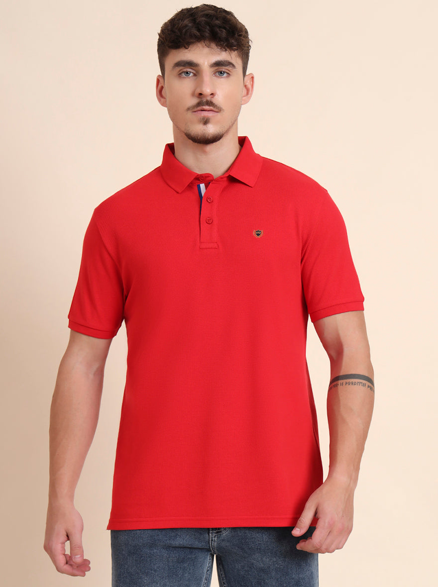 Blood Red Solid Slim Fit Polo T-Shirt | JadeBlue