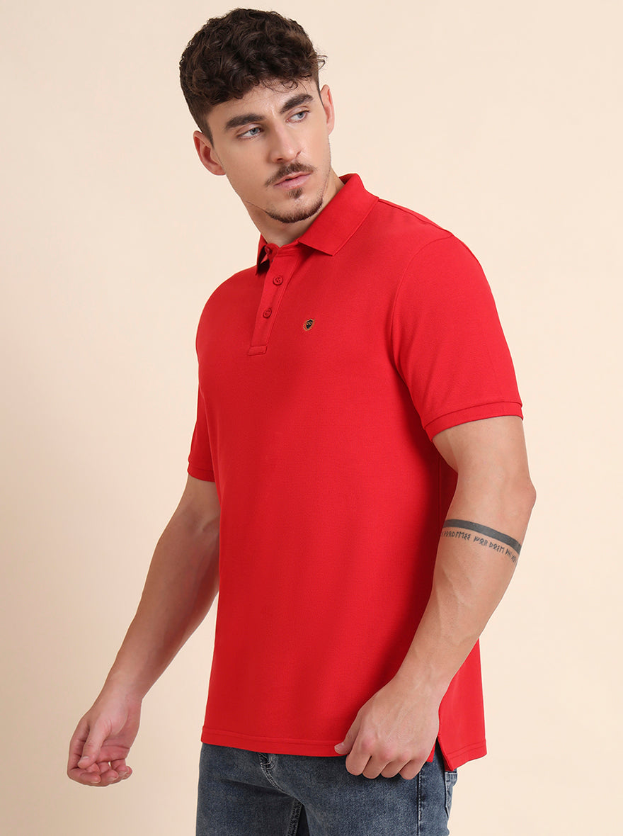 Blood Red Solid Slim Fit Polo T-Shirt | JadeBlue