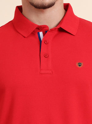 Blood Red Solid Slim Fit Polo T-Shirt | JadeBlue
