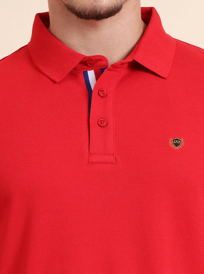 Blood Red Solid Slim Fit Polo T-Shirt | JadeBlue