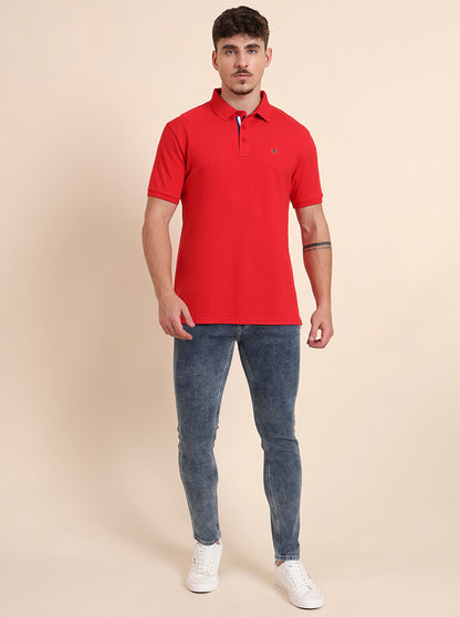 Blood Red Solid Slim Fit Polo T-Shirt | JadeBlue