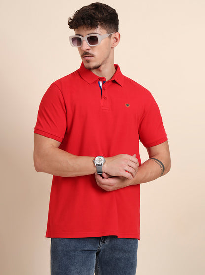 Blood Red Solid Slim Fit Polo T-Shirt | JadeBlue