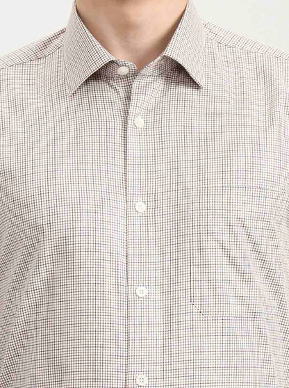 Cream Checked Regular Fit Formal Shirt | JadeBlue